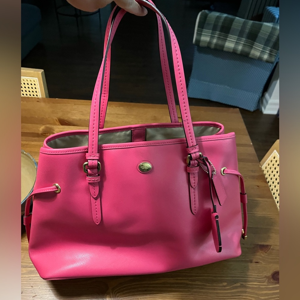 COACH Peyton Pink Drawstring Shoulder Bag with Three Sections